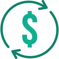 Teal Dollar Symbol With Circular Arrows Indicating Financial Transaction And Exchange On A Transparent Background