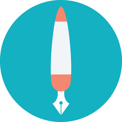 Teal Circular Icon Featuring a Stylized White and Coral Pen Nib With a Pointed Tip on a Transparent Background Representing Writing or Creativity