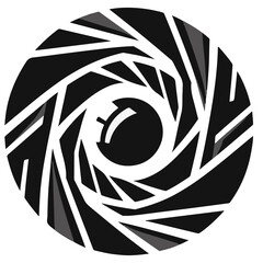 Abstract circular design with radial lines converging towards a central circular element present