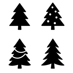 Four christmas trees with different designs in black and white holiday season festive winter decoration