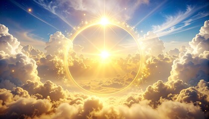 Día de la Inmaculada: Heaven's Gate View with Golden Light and Ring, Spiritual and Religious Abstract Background.