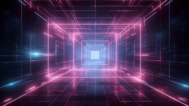 Wallpaper background illustration poster in light and shadow, abstract diamond wave polygon, Korean KPop style, pink and deep blue