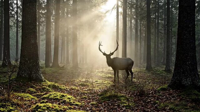Dynamic movement of an atmospheric fog bank drifting silently across a pristine, untouched mountain valley at dawn, revealing glimpses of rugged peaks and ancient trees.