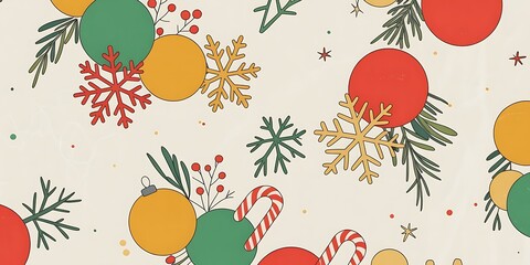 Winter season elements featuring red, gold, and green ornaments decorate a vintage style background