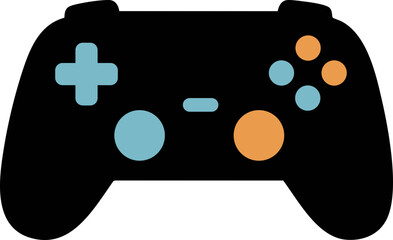 Game Controller Icon Black with Blue and Orange Buttons