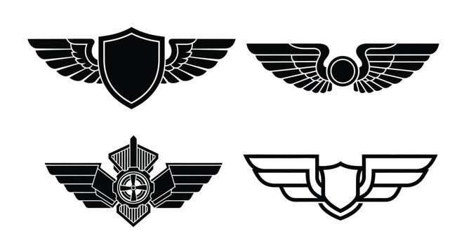 Black and white winged shield emblems and heraldic design elements - Powered by Adobe