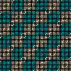 rhombuses and squares from hand drawn pixels. vector seamless pattern. blue, brown repetitive background. modern decorative art. geometric fabric swatch. design template for textile, home decor
