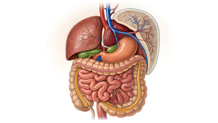 3D Cutaway Illustration of Human Digestive System, Anatomy Medical Diagram, Gastrointestinal Tract Visualization