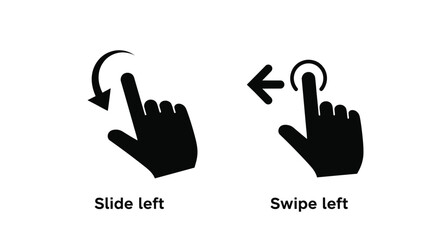 Black hand icons demonstrate swipe left gestures with directional arrows