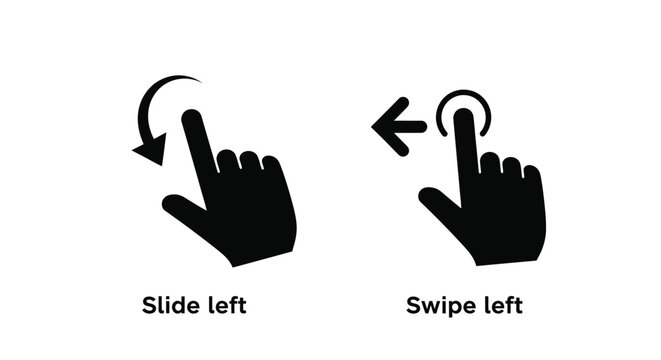 Black hand icons demonstrate swipe left gestures with directional arrows