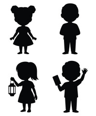 Silhouettes of Children in Various Poses Symbolizing Childhood Innocence and Imagination for Creative Design Projects and Educational Materials Vector Illustration