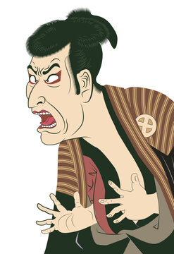 写楽　浮世絵アレンジ 驚いた顔、怒った顔の大谷鬼次　歌舞伎 大首絵 イラスト　Japanese Ukiyo-e SHARAKU