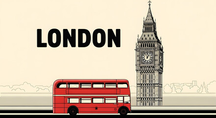 London Travel: Double Decker Bus and Big Ben Illustration
