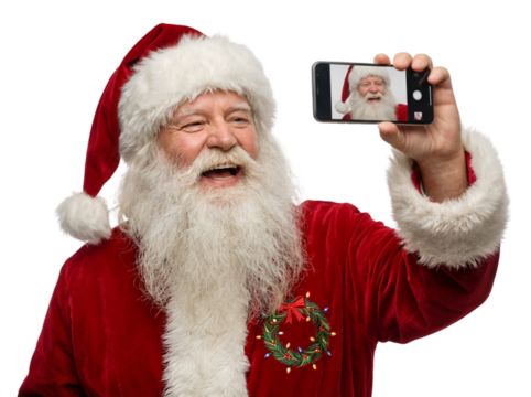 Santa Claus taking a selfie with a smartphone
