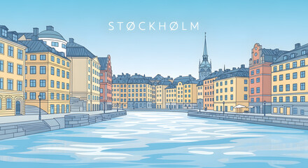 Stockholm Canal Illustration: Gamla Stan Waterway