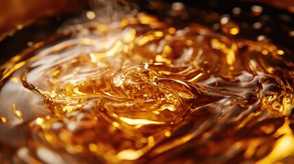 Sugar being caramelized in a copper pot, transforming from clear liquid to a deep amber, with swirling patterns, capturing the precise moment before it burns, culinary science, hyperrealistic