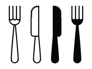 Minimalist Fork and Knife Icons Line And Solid Style