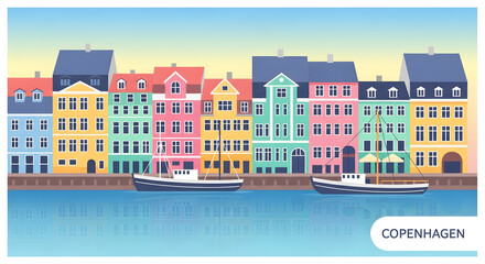 Colorful Copenhagen Canal: Nyhavn Illustration