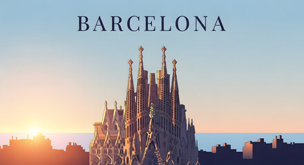 Barcelona Skyline at Sunset: Architectural Landmark