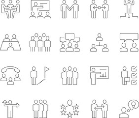 Business People Line Icons Set &ndash; Teamwork, Communication, Leadership & Management Symbols (Editable Stroke)