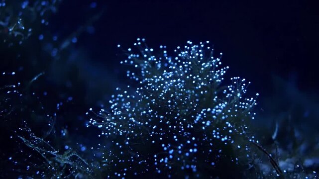 Subtle, ethereal animation or video effect representing the energy conversion process within algal cells, like photosynthesis light absorption. Abstract, conceptual, visually dynamic.