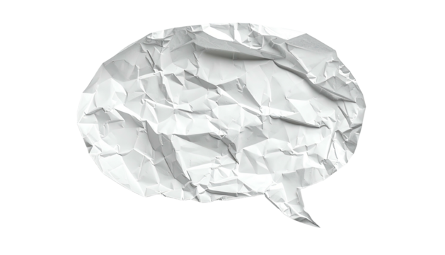 Crumpled paper forms a speech bubble