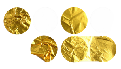 Golden foil discs, two blank, abstract still life