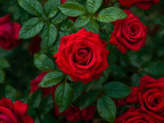 Obraz premium Close up red rose in the garden. AI Generative