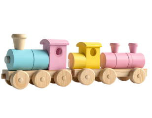 Wooden toy train with pastel colors