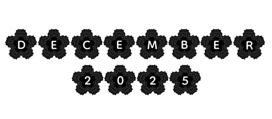 A stylish “December 2025” text displayed inside decorative black floral frames with a soft glow effect.suitable for calendars, event promotions, seasonal graphics, and modern digital designs.