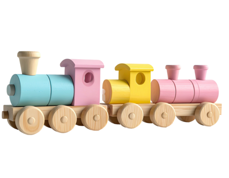 Wooden toy train with pastel colors