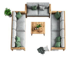 Patio furniture setup with a central coffee table