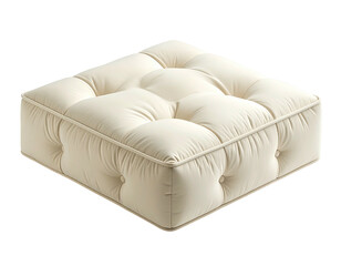 Padded, square off-white ottoman with button tufting