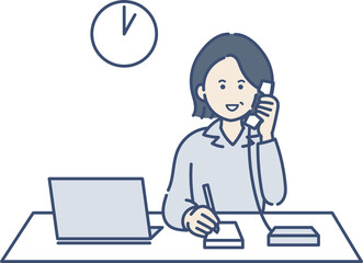 電話対応をする40代女性のイラスト