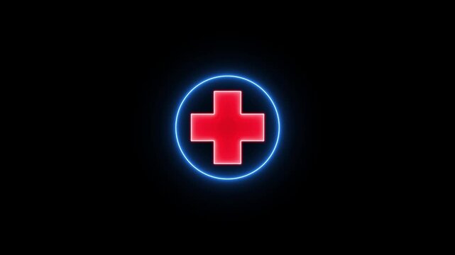 Neon glowing plus symbol icon simple positive plus icon animation on black background.