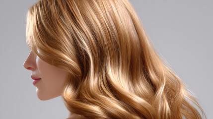 Fototapeta premium close-up of a woman's profile and flowing golden blonde hair in loose waves