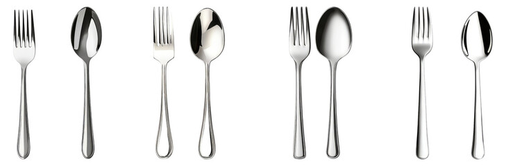 Assorted Silverware Arrangement of Forks, Spoons, and Knives, Isolated on Transparent Background