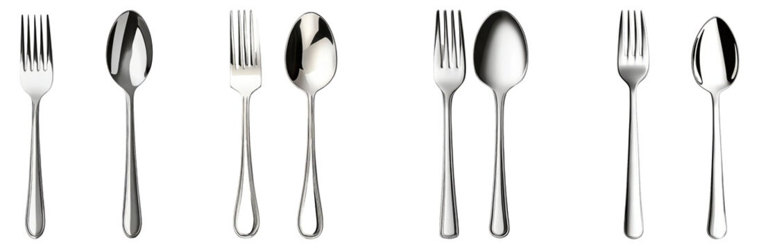 Assorted Silverware Arrangement of Forks, Spoons, and Knives, Isolated on Transparent Background