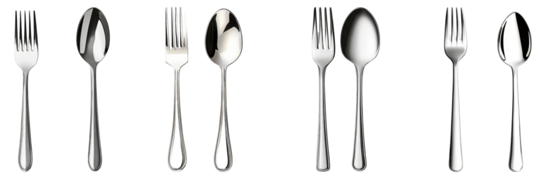Assorted Silverware Arrangement of Forks, Spoons, and Knives, Isolated on Transparent Background - Powered by Adobe