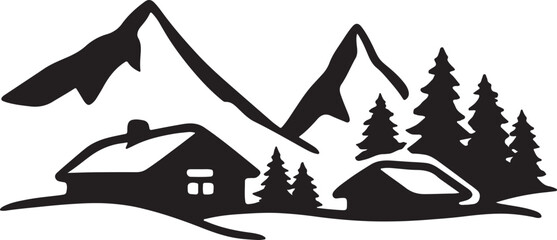 House on a snowy mountain in the forest vector illustration