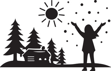 Christmas tree with snowman in winter landscape vector illustration