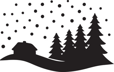 Christmas tree in snowy winter landscape vector illustration