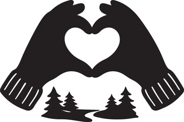 Heart shape formed by black and white cats with hands vector illustration