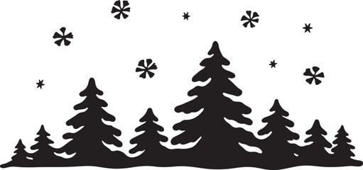 Christmas trees in a snowy winter landscape vector illustration