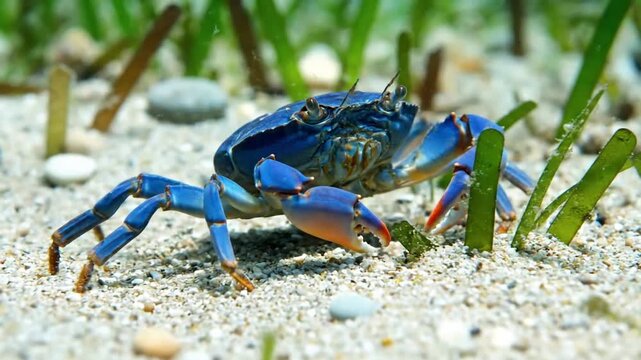 A time lapse sequence of a hermit crab slowly emerging from its scavenged shell, then cautiously exploring the diverse micro environment of a tide pool rock, revealing its adaptive nature.