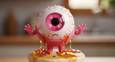 Eyeball Monster Topping Stacked Pancakes with Syrup