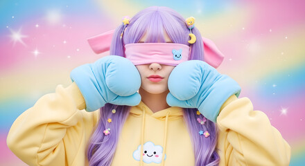 Dreamy Kawaii Blindfold: Pastel Portrait