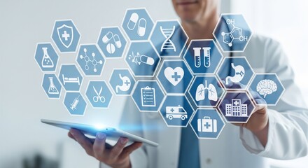 Futuristic Medical Interface with Doctor Using Digital Healthcare Icons