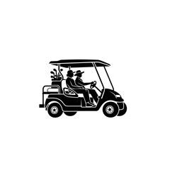 Fototapeta premium Leisure Golf Cart Two People Golfing Friends Golf Course Vector Illustration Sketch