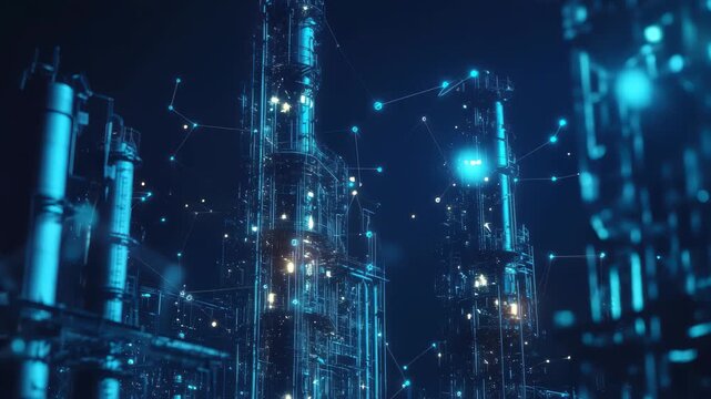 Modern plant networking concept showcasing Internet of Things integration in industrial environments, Modern plant and communication network concept IoT (Internet of Things) INDUSTRY 40